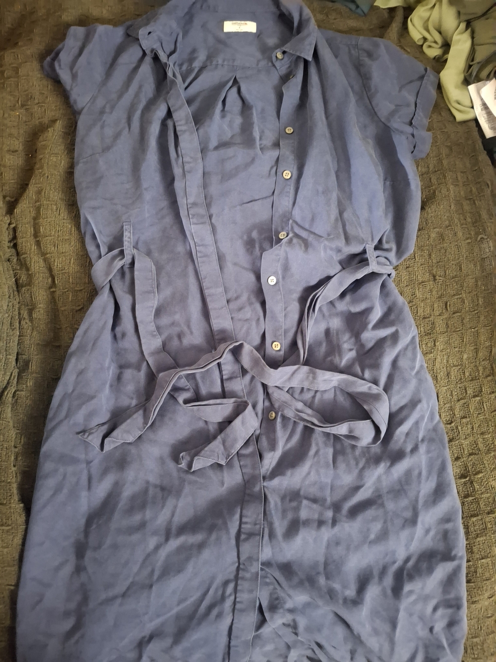 UNTUCKit Slate Blue Button-Front Maxi Shirt Dress with Tie Waist